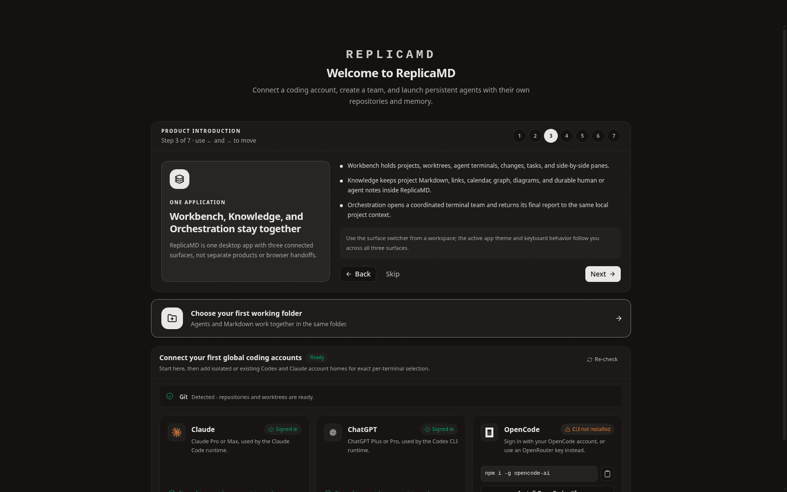 Tabs split into terminals, browser views, file viewers, and Knowledge panes while preserving layout.