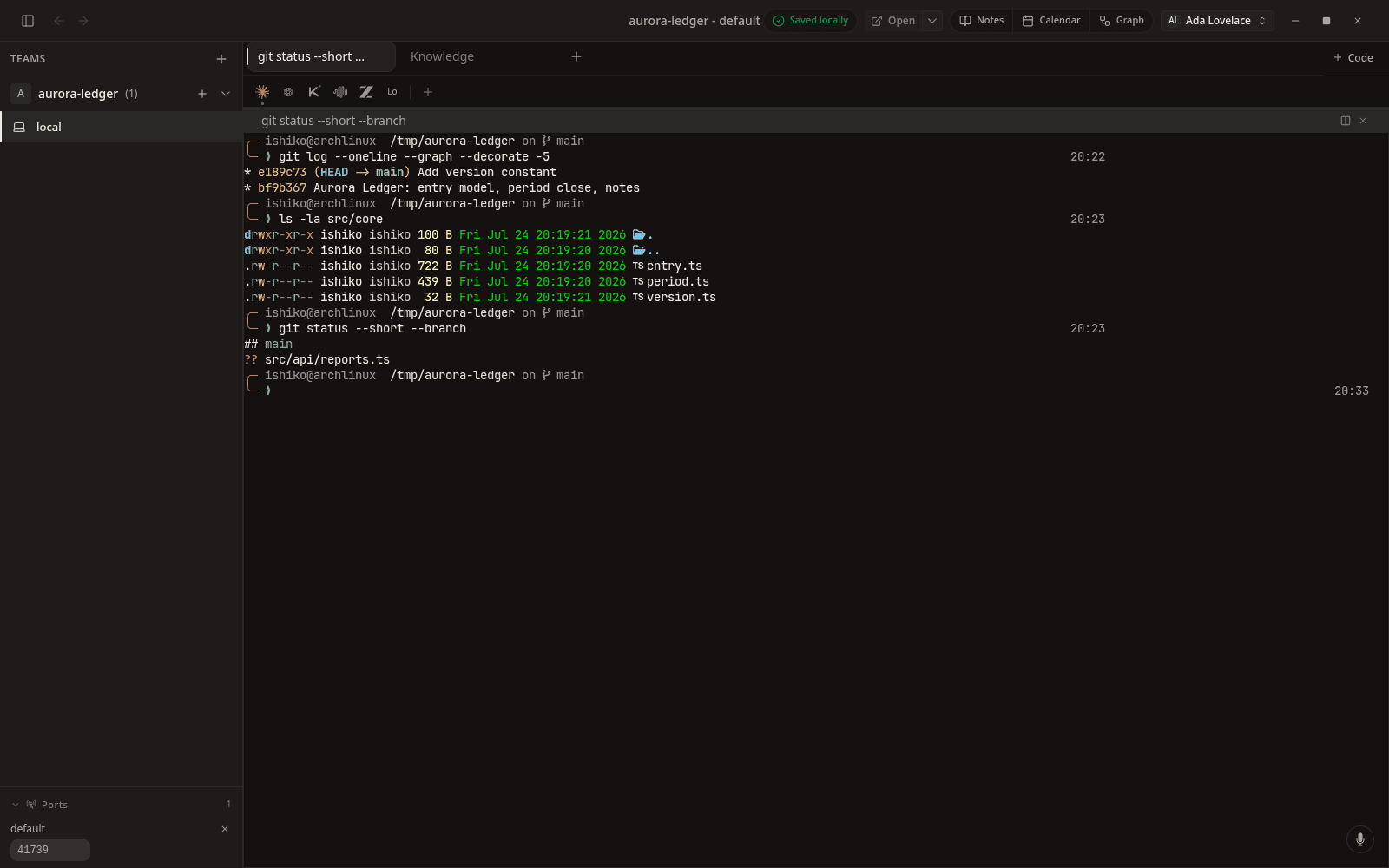 After a restart the app returns to the same workspace, tab, and focused pane.