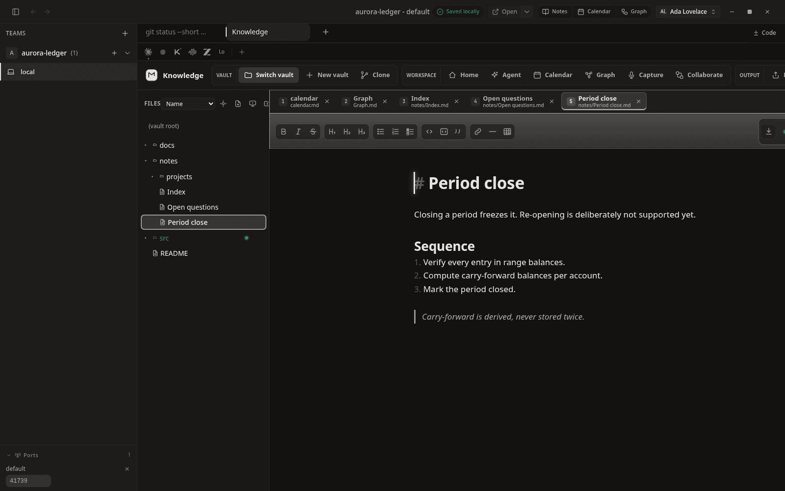 Headings, ordered lists, and block quotes rendered inline while editing.