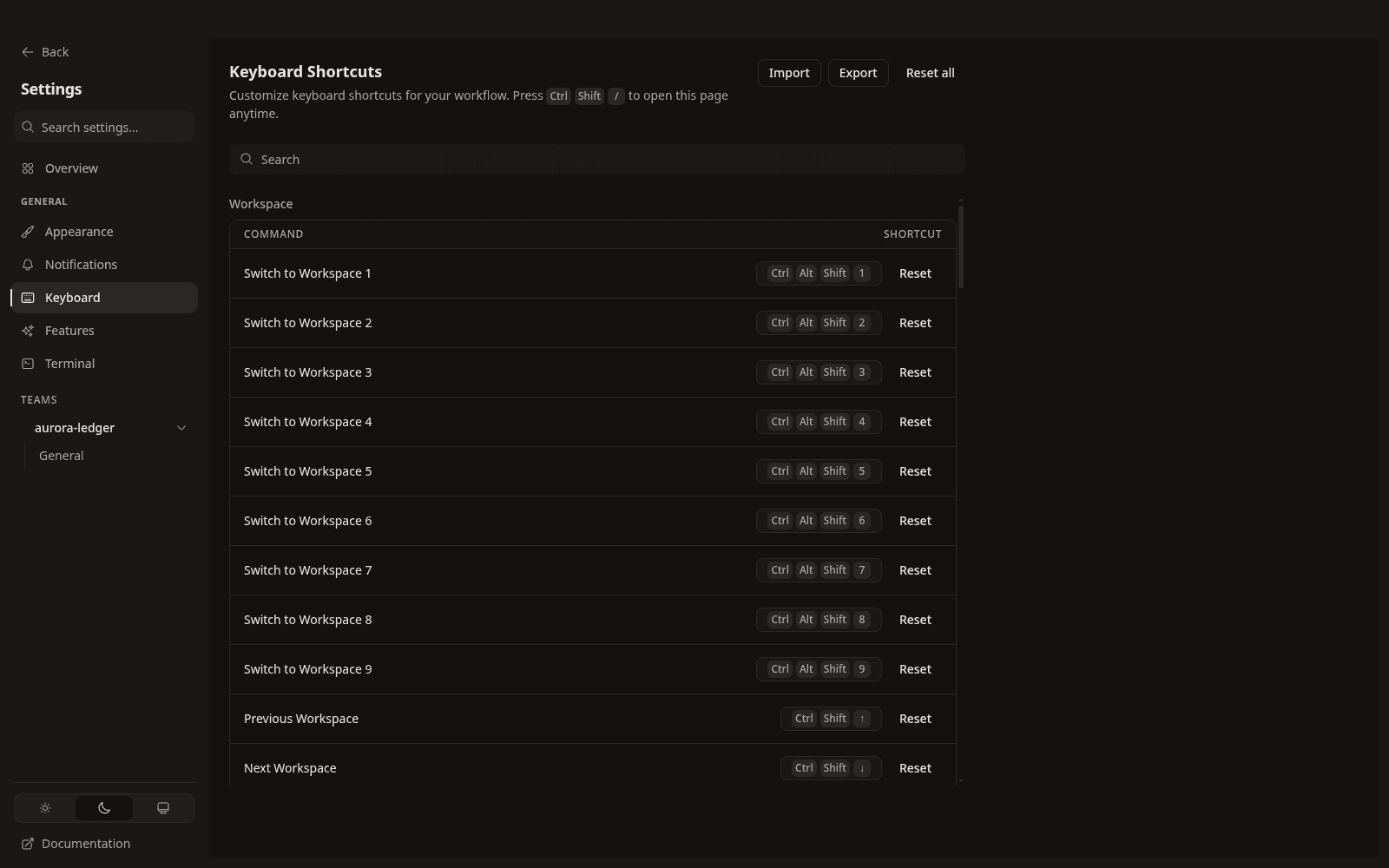 Rebindable shortcuts, per platform.