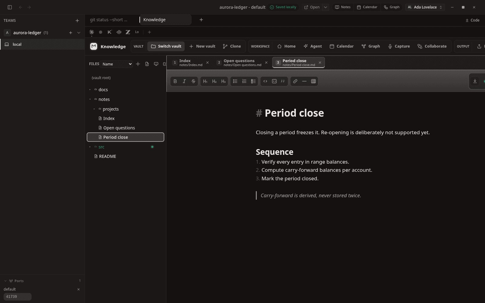 The default warm, low-contrast dark theme.