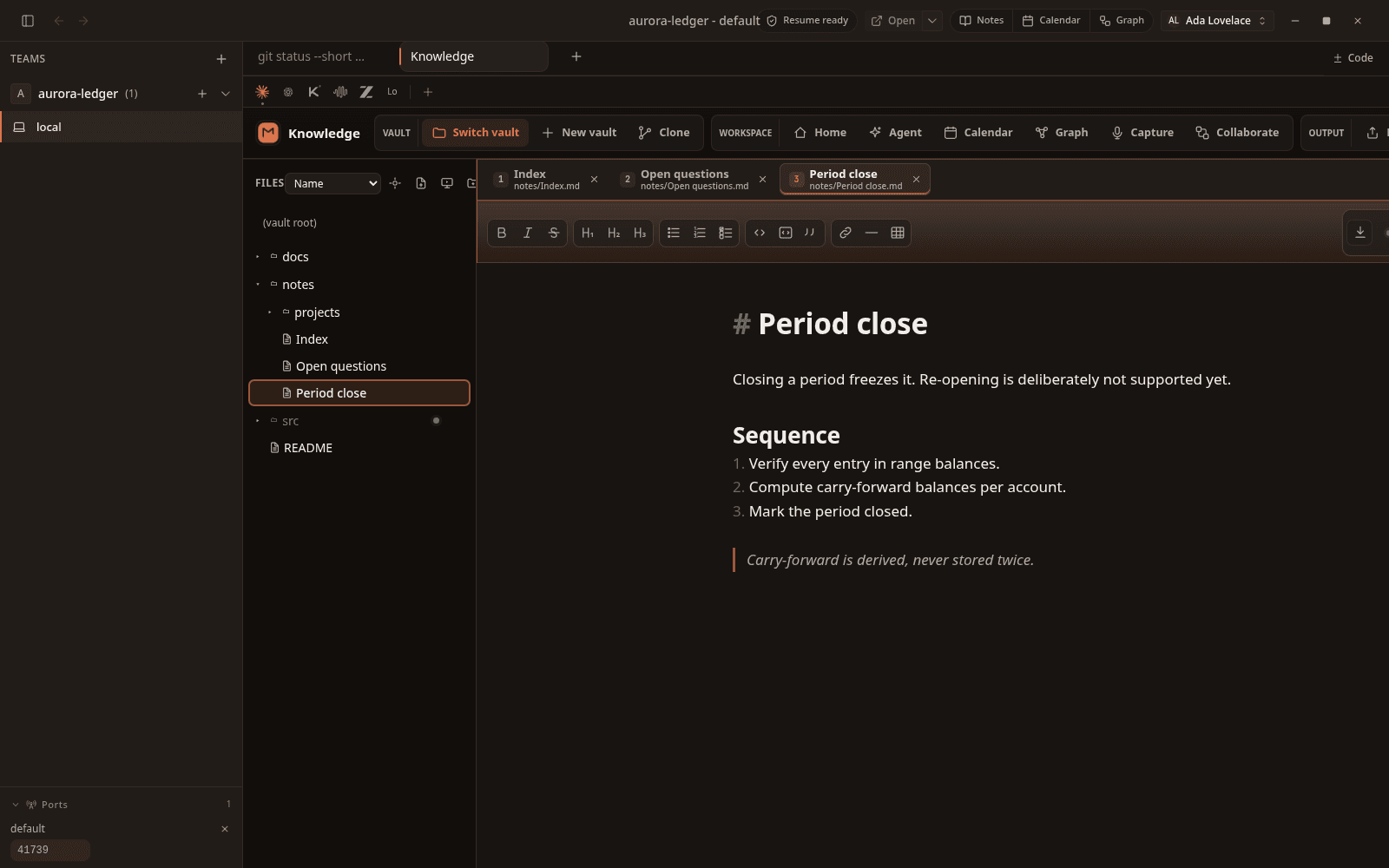 Deep ember with layered surfaces and a glowing accent.