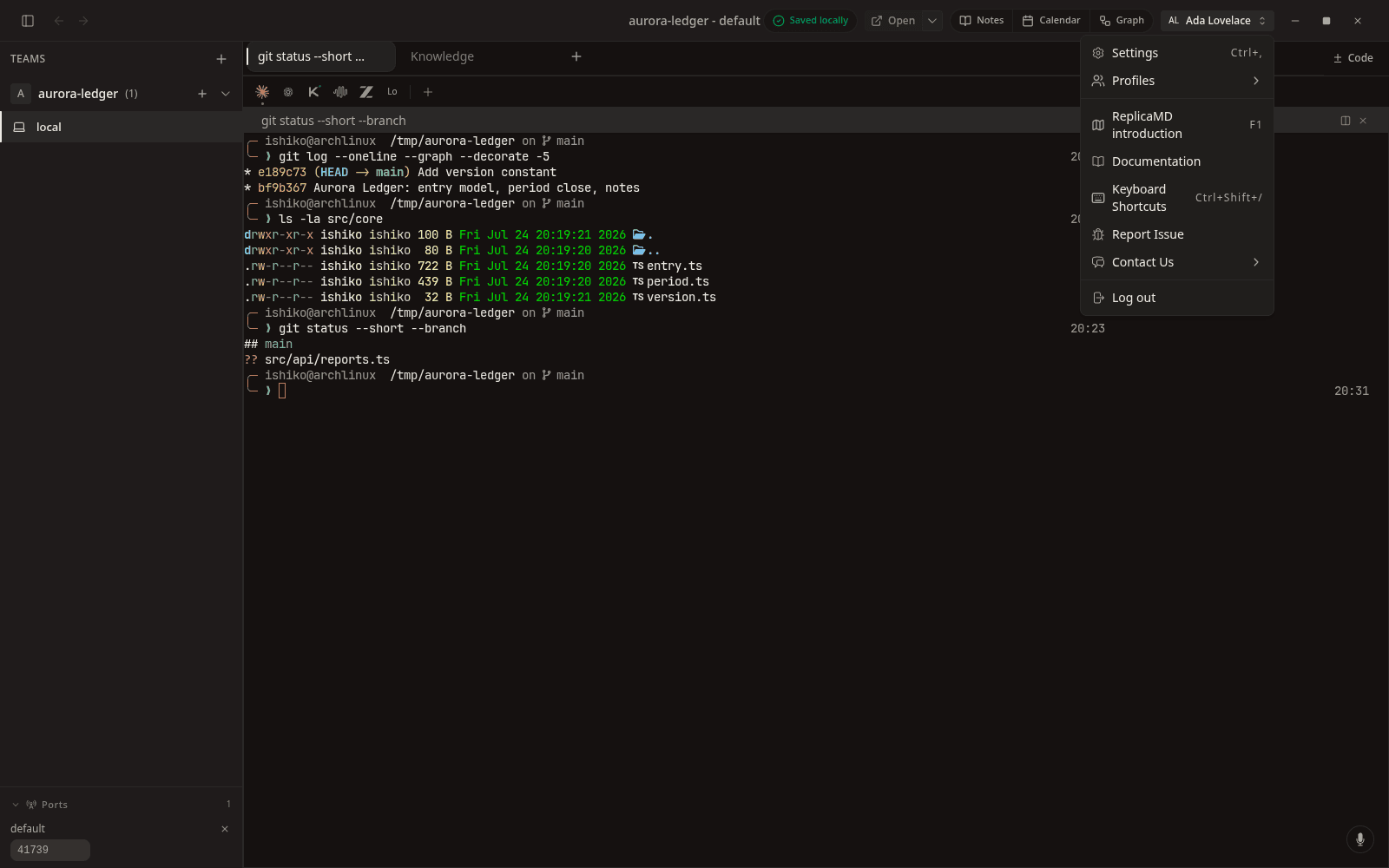 Switch local profiles from the top bar.