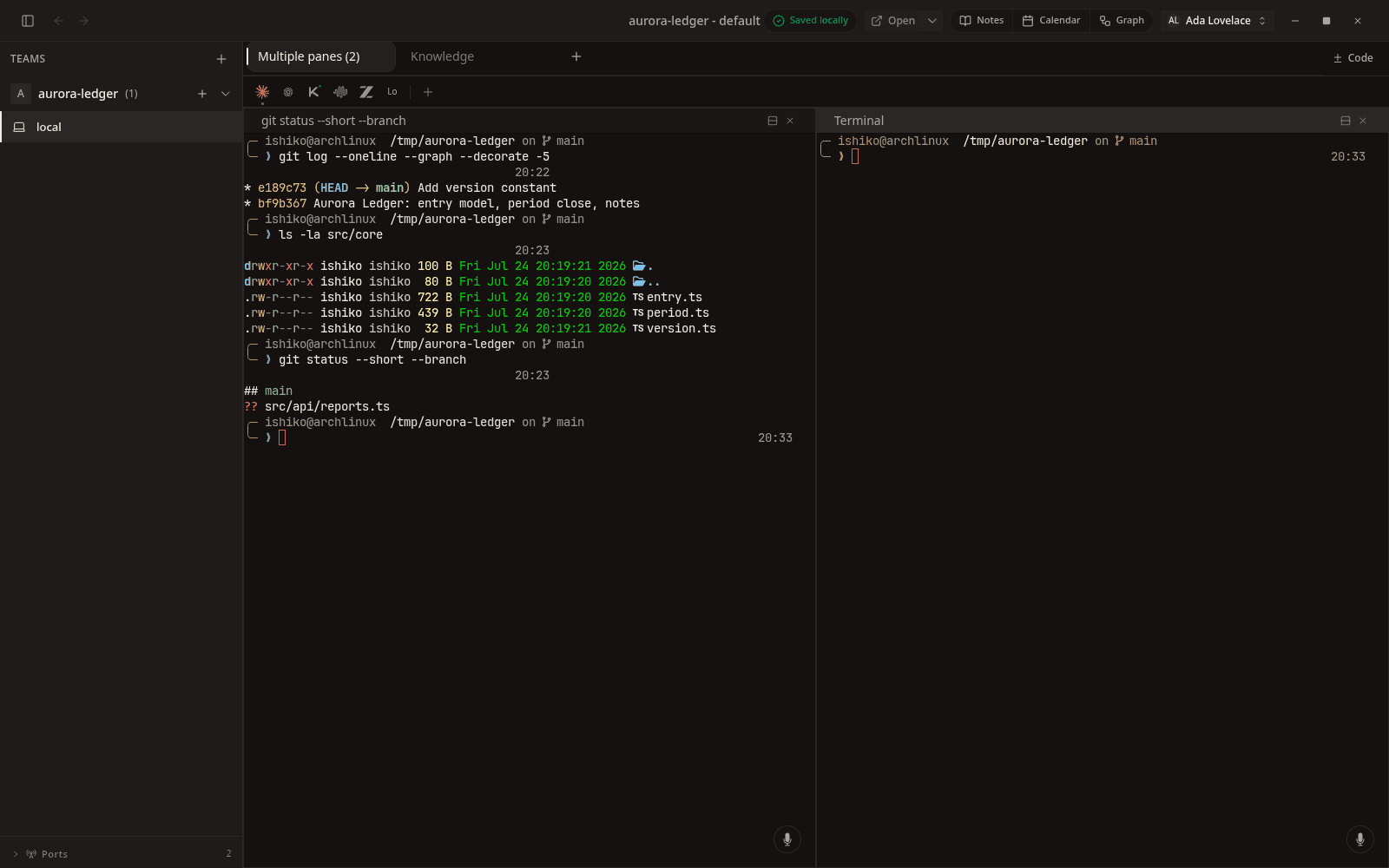 Ports opened by the workspace are tracked and listed per agent.